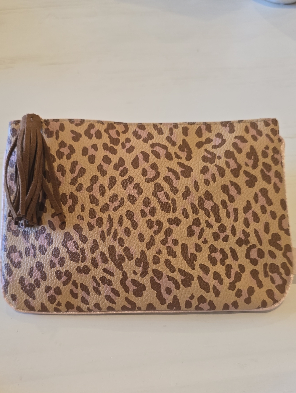 Ipsy Leopard Print Tassel Zip Pouch Makeup Bag Tan/Brown